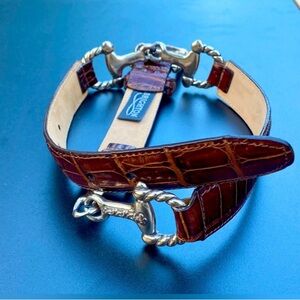 NWOT Brown Aligator Leather BRIGHTON With Gold Tone Carved Belt Connections